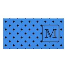 Blått- och svartpolkaen pricker monogramen. Din bo Fotokort Mall