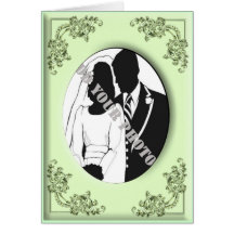 Blek - grön vintage bröllopramtackkort