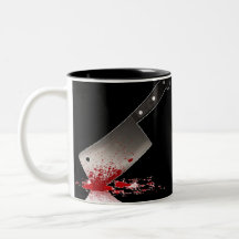 Blodig köttyxa kaffe kopp