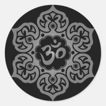 Blom- grå färg och svart Aum design Rund Klistermärke
