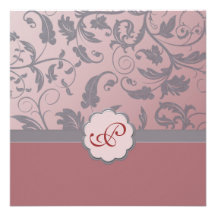 Blom- Monograminbjudan för persika