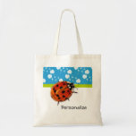 Blom- nyckelpiga för moderiktiga blått med namn tote bags
