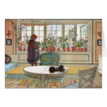 "Blommar på fönsterbrädan" vid Carl Larsson konst Hälsnings Kort