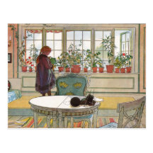 "Blommar på fönsterbrädan" vid Carl Larsson konst Vykort