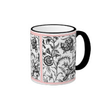 Blommigt i rosa och svart - vintage kaffe muggar
