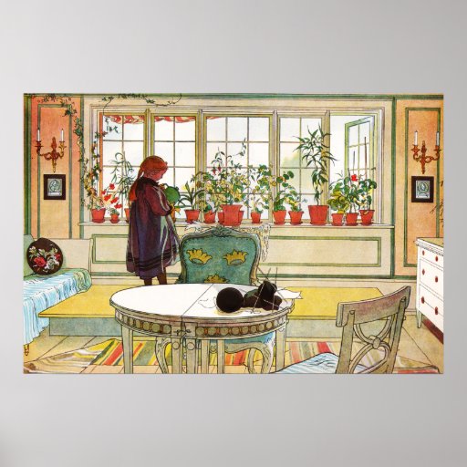 Blommor på fönsterbrädan av Carl Larsson Affisch