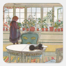Blommor på fönsterbrädan av Carl Larsson Klistermärke