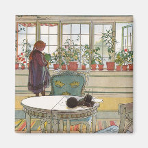 Blommor på fönsterbrädan av Carl Larsson Kylskåpsnagnet