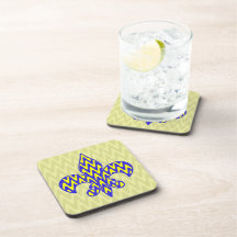 Blue and Yellow Fleur de lis Drink Coasters