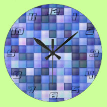 Blue Bathroom Tile Squares pattern väggklockor