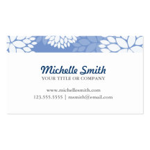 Blue White Monogram Flowers Business Cards