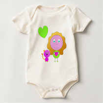 body bébé fille chat coeur rose vert rigolo