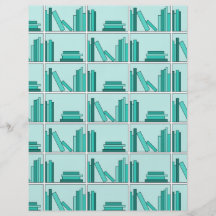 Bokar på hylla. Design i kricka och Aqua. Flyg Blad