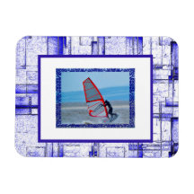 Bold Blue & White  Pattern Photo Template Rectangular Magnet