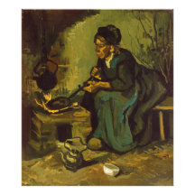 Bondaktig kvinnamatlagning vid en spis av Van Gogh Fotokonst
