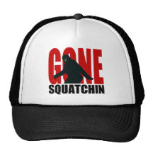 Borta Squatchin (rött & svart) Trucker Kepsar