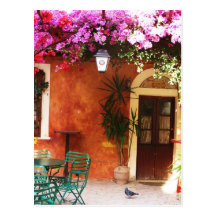 Bougainvillea som växer utanför ett hus, Mykonos,  Vykort