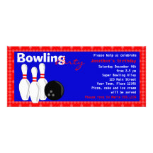 Bowlingfödelsedagsfestinbjudan - röd vit och blått