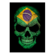 Brazilian Flag Skull on Black Business Card Template