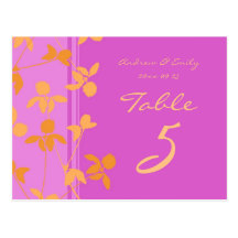 Bröllopbordsnumret Cards orange rosa blommigt Vykort