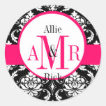 Bröllopmonogramen namnger shock rosadamast försegl runda klistermärken