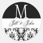 BröllopMonogramnamn daterar damastsvartvit Klistermärken