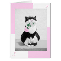 Bröstcancerkortkatt & rosa ros; Rosa rosett band