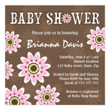 Brun baby showerinbjudan för rosa blommor