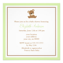 Brun babybjörnbaby shower {grönt} personliga inbjudningskort