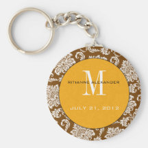 Brun damastast orange Monogram som gifta sig Keych Nyckelring