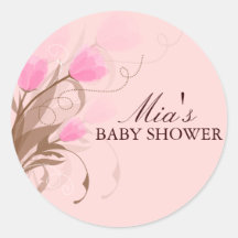Brunt & rosa baby showerklistermärke för blom- des