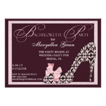 Burgundy damast skor Bachelorette partyinbjudan
