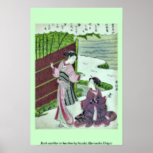 Bush sångare i bambu vid Suzuki, Harunobu Ukiyoe Affisch