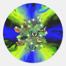 Butterfly on blue green Rainbow with stars, drops Aufkleber