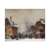 By i vinter sträckta kanvas tryck