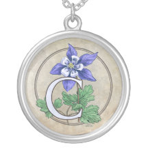 C för halsband för runda för Columbine blommaMonog