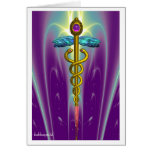 CADUCEUS vibrerande guld- amethyst Hälsnings Kort