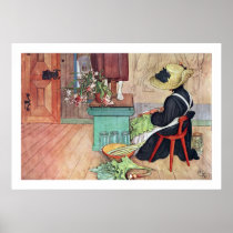 Carl Larsson Karin som skalar rabarberkonsttrycket