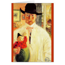 Carl Larsson med leksakclownen Hälsnings Kort