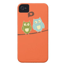 Case för iPhone 4 för orange ugglor för blåttgrönt