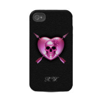 Case för rosa hjärta- och skalleiPhone 4