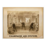 Champagne och ostronvintageteater vykort