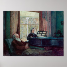 Charles Darwin och hans fru på pianot Affischer
