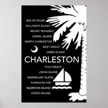 Charleston SC-städer - svart Print