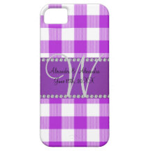 Checkers för gingham för bröllopmonogram purpurfär iPhone 5 Case-Mate cases