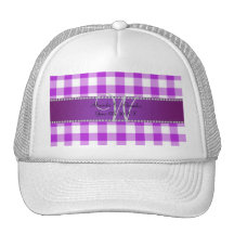 Checkers för gingham för bröllopmonogram purpurfär keps