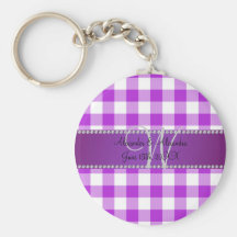 Checkers för gingham för bröllopmonogram purpurfär nyckel ring