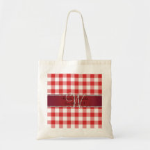 Checkers för gingham för bröllopmonogram röd tygkassar