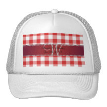 Checkers för gingham för bröllopmonogram röd kepsar