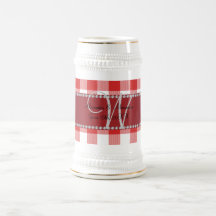 Checkers för gingham för bröllopmonogram röd kaffe mugg
